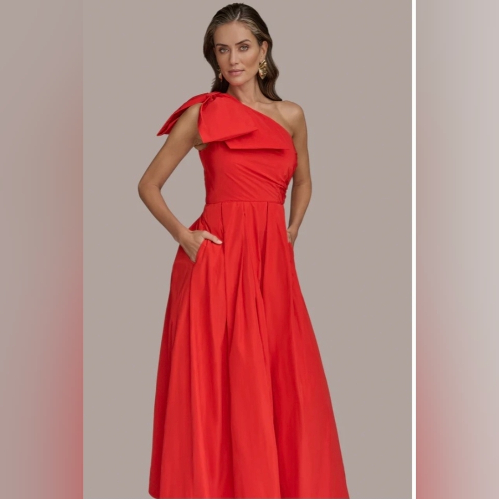 Donna Karan One Shoulder,taffeta bow Detail Gown, Sz 8 - Picture 4 of 12